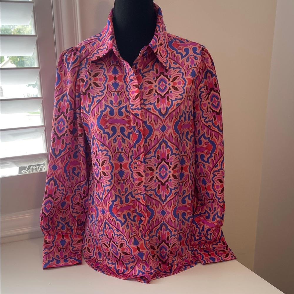 First Love Vibrant Pink and Blue Blouse